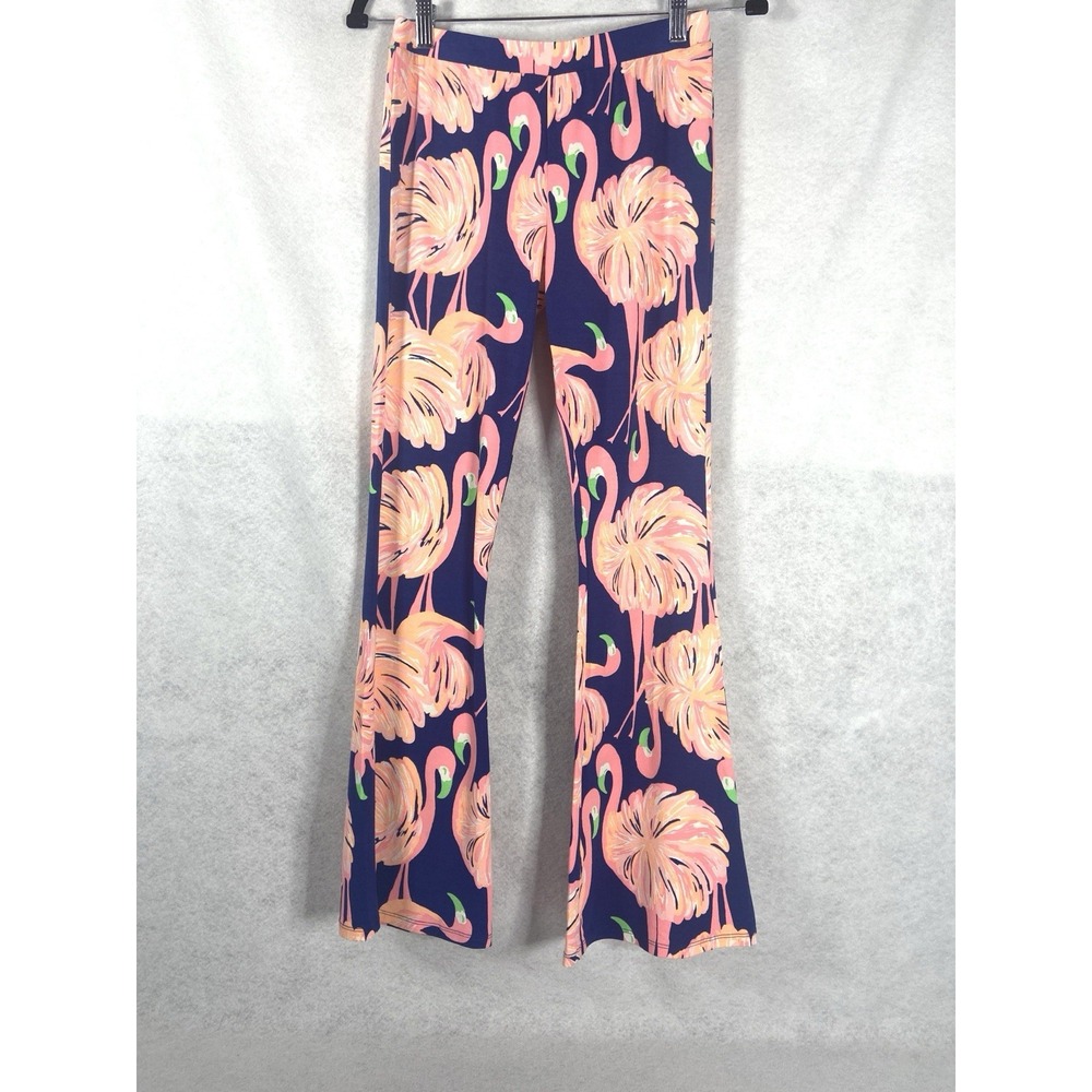 Lilly Pulitzer Pants Girls XL 12-14 Pink Blue Wide Leg Flamingo Print Pull On